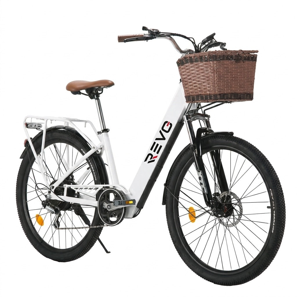 Electric Bike REVO Citya - 250 W - 80 km Range - 36 V 10 Ah Battery - 26" - Basket & Luggage Rack