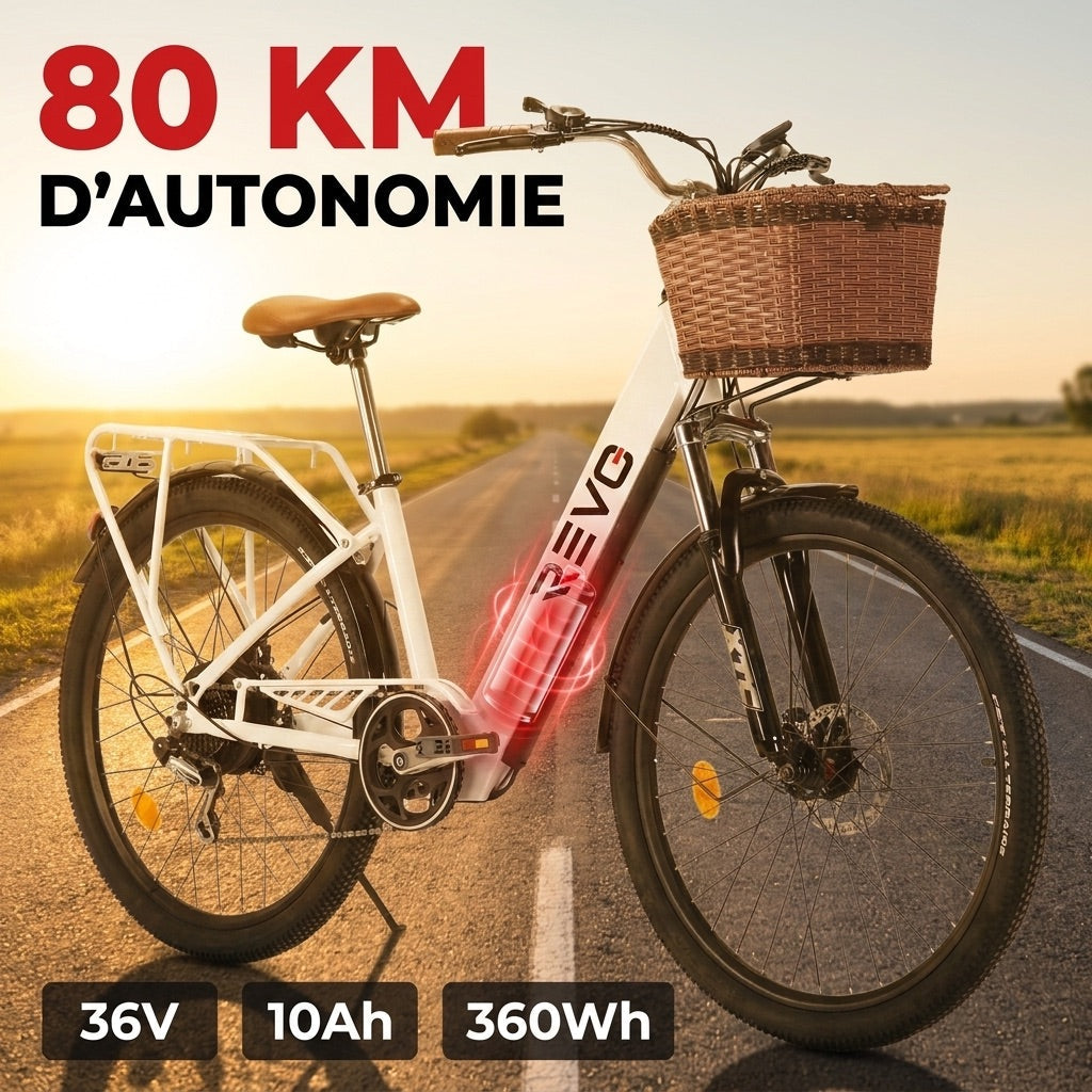 Electric Bike REVO Citya - 250 W - 80 km Range - 36 V 10 Ah Battery - 26" - Basket & Luggage Rack