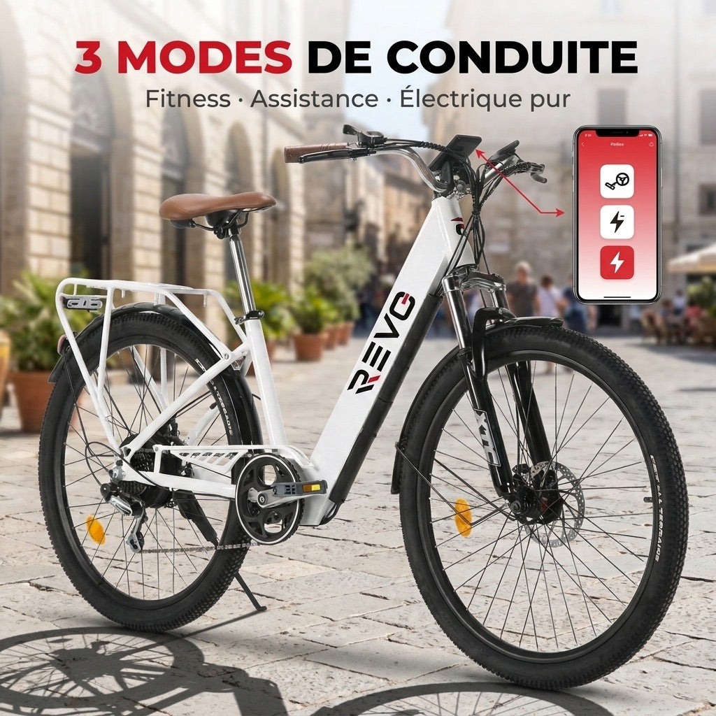 Electric Bike REVO Citya - 250 W - 80 km Range - 36 V 10 Ah Battery - 26" - Basket & Luggage Rack