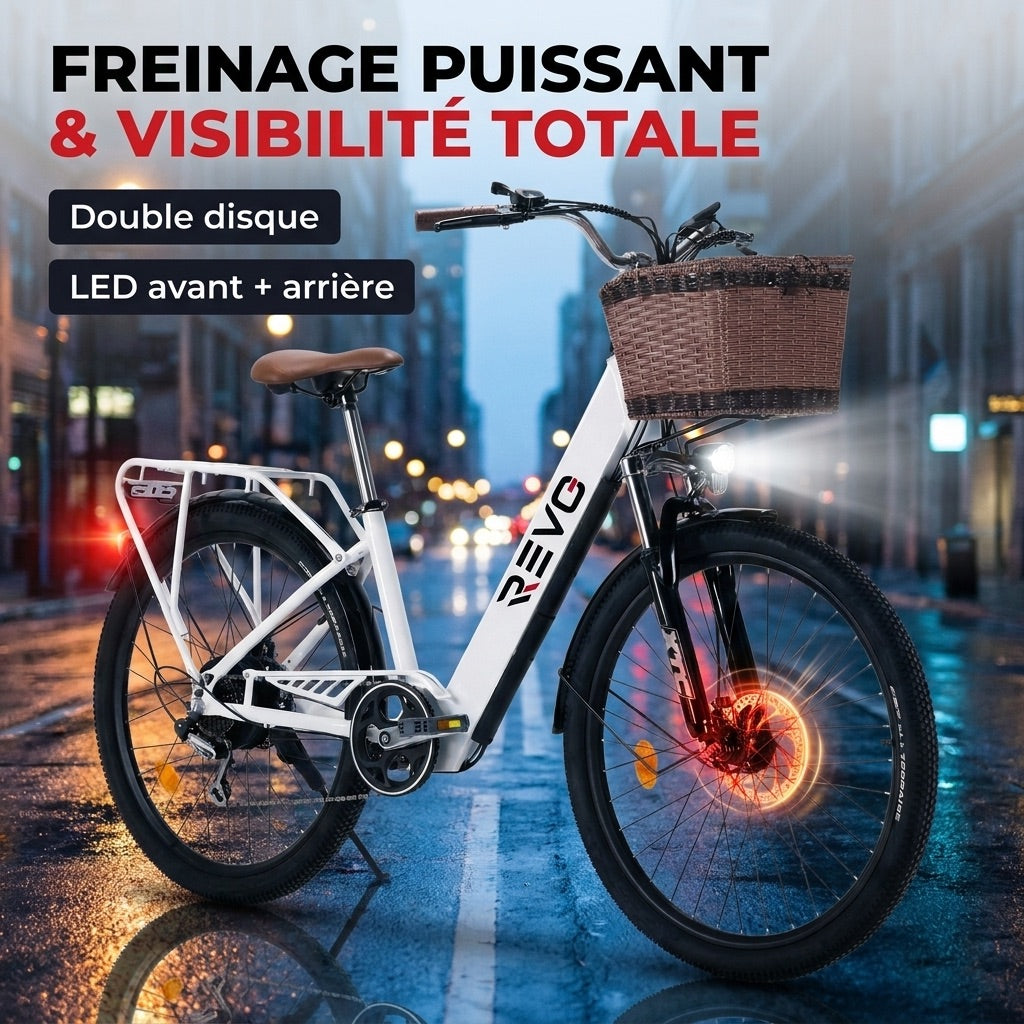 Electric Bike REVO Citya - 250 W - 80 km Range - 36 V 10 Ah Battery - 26" - Basket & Luggage Rack
