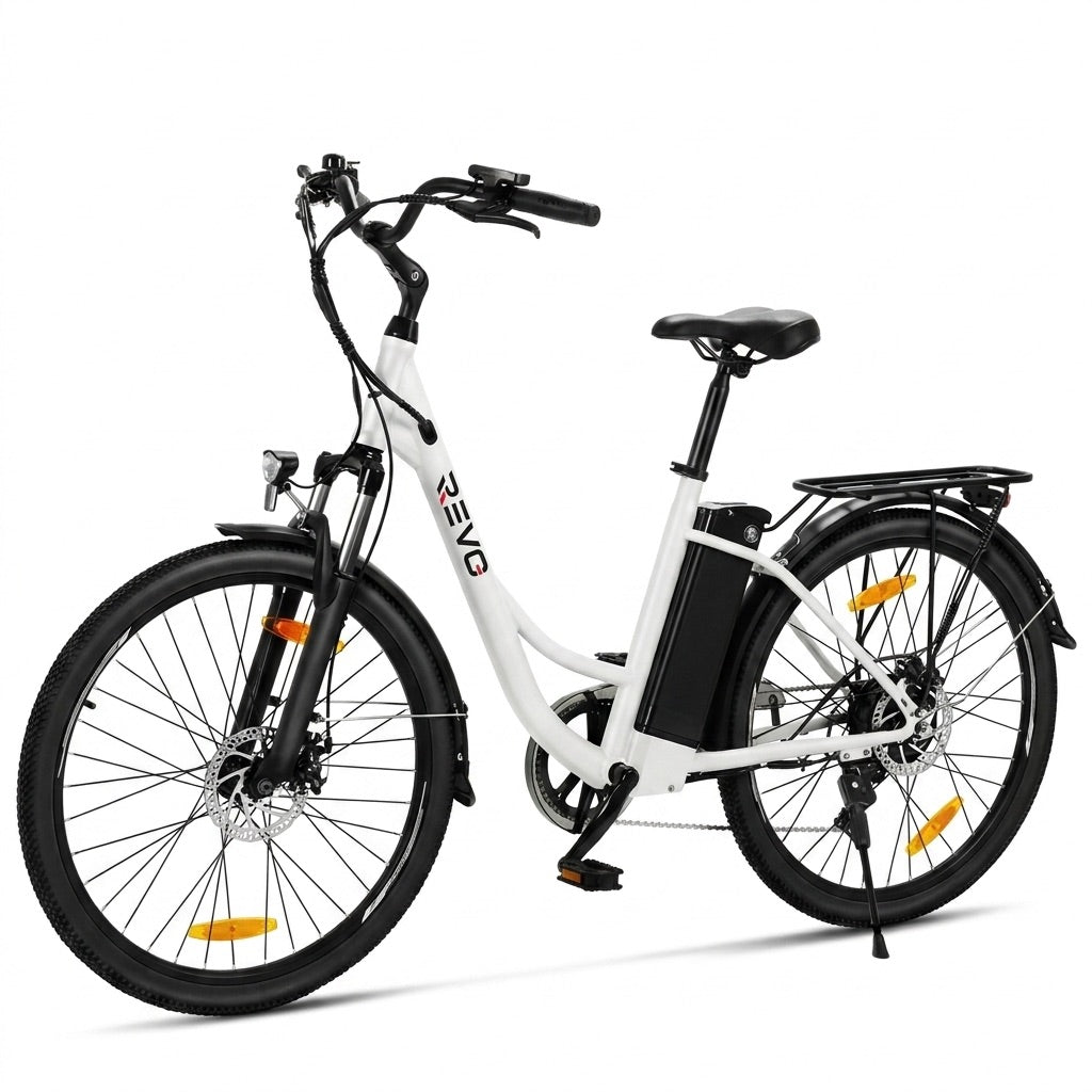 Vélo Électrique REVO CityFlow – 250 W – Autonomie 90 km – Batterie 561,6 Wh – Shimano 7 Vitesses – Roues 26 pouces