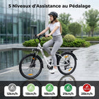 Vélo Électrique REVO CityFlow – 250 W – Autonomie 90 km – Batterie 561,6 Wh – Shimano 7 Vitesses – Roues 26 pouces