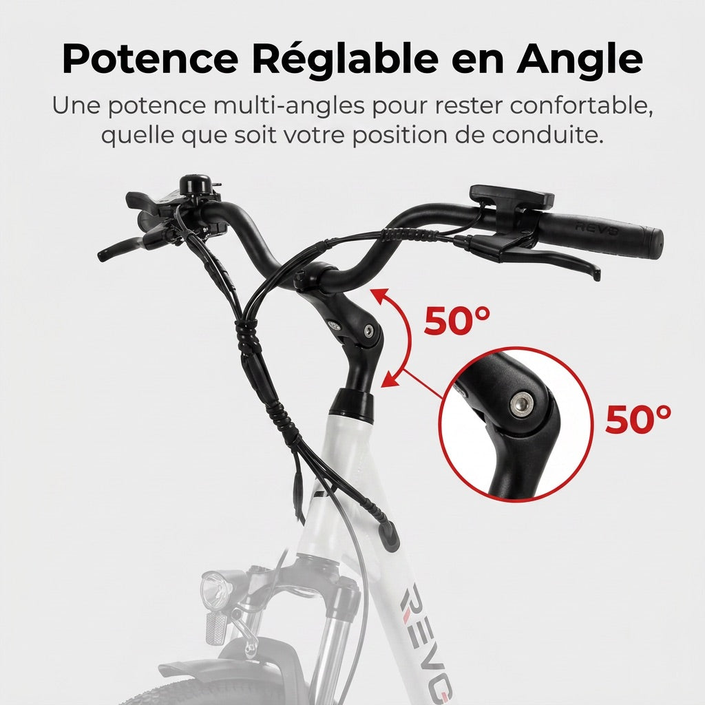 Vélo Électrique REVO CityFlow – 250 W – Autonomie 90 km – Batterie 561,6 Wh – Shimano 7 Vitesses – Roues 26 pouces