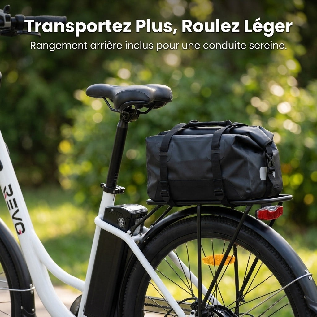 Vélo Électrique REVO CityFlow – 250 W – Autonomie 90 km – Batterie 561,6 Wh – Shimano 7 Vitesses – Roues 26 pouces