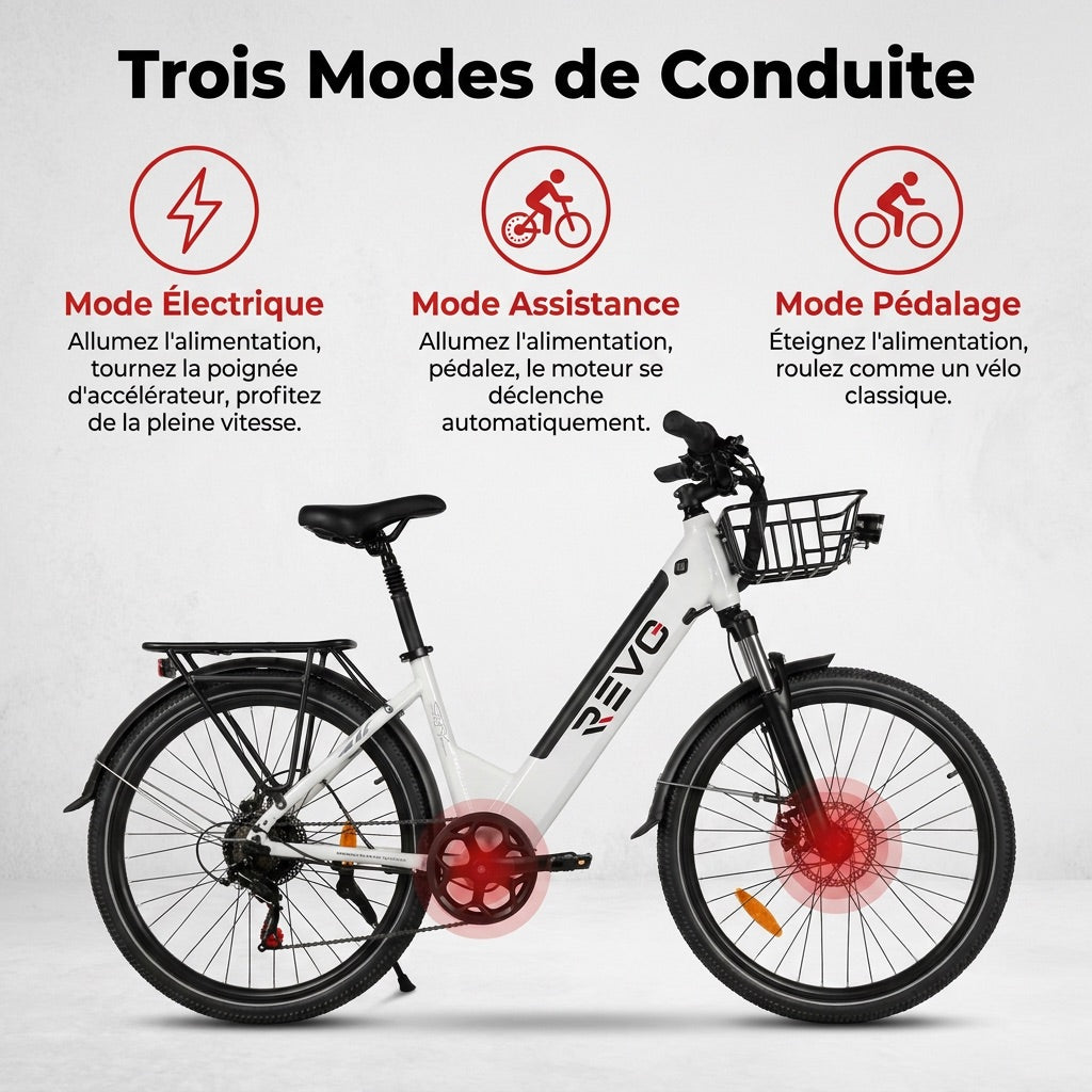 Electric Bike REVO Metro – 26″ – 500 W Motor – 36 V 15 Ah Battery – Shimano 7 Speeds – Suspension Fork