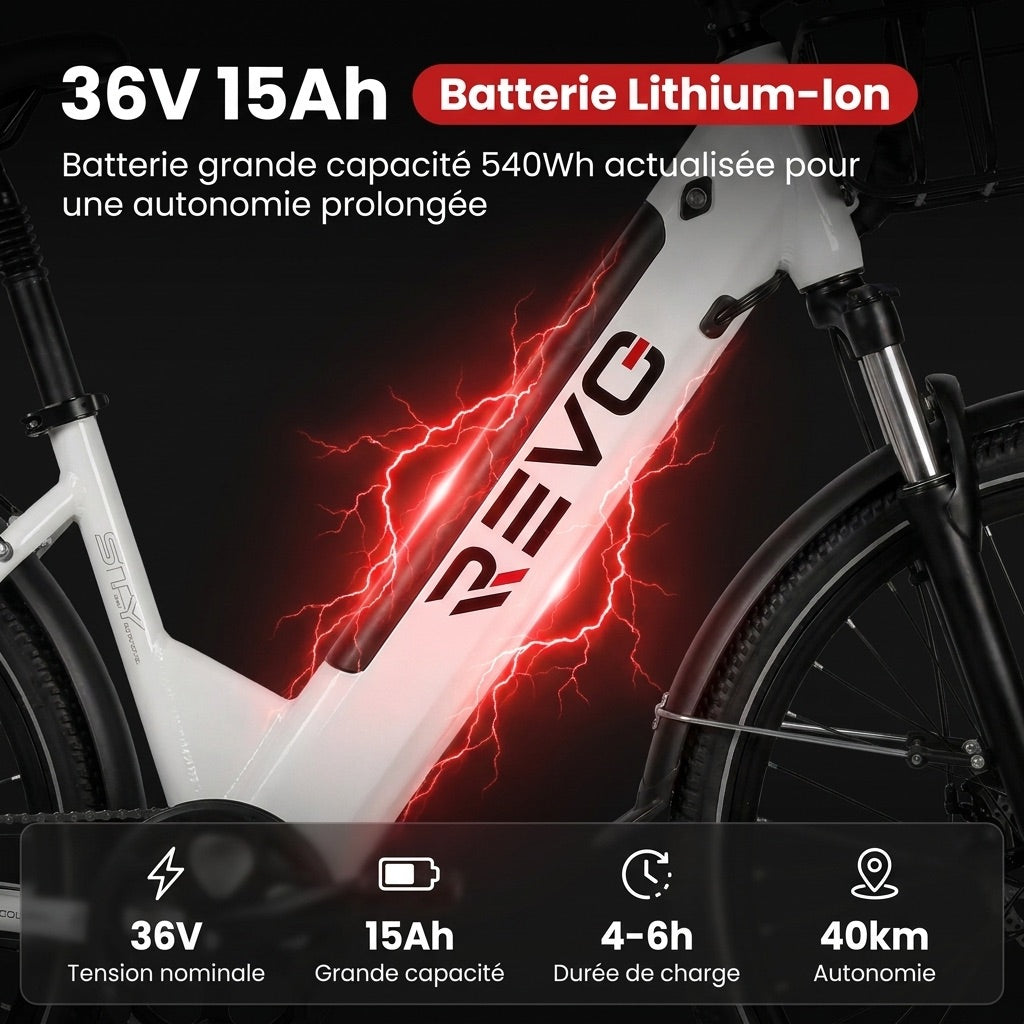 Electric Bike REVO Metro – 26″ – 500 W Motor – 36 V 15 Ah Battery – Shimano 7 Speeds – Suspension Fork