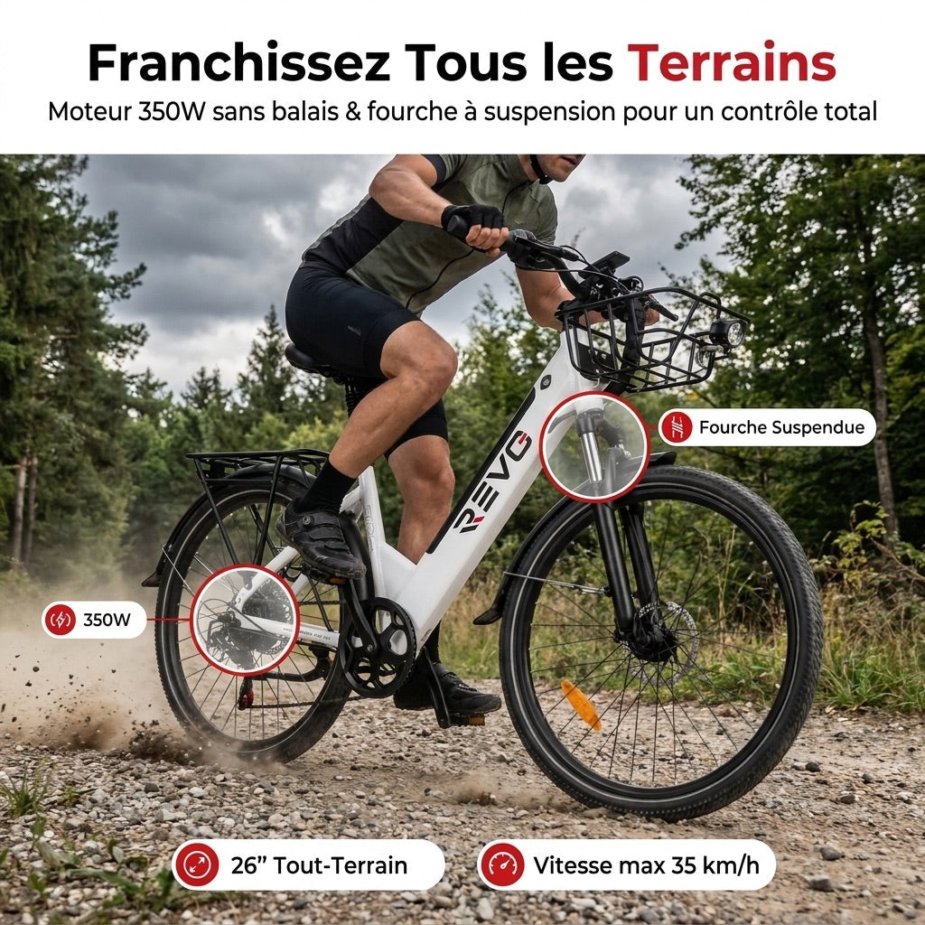 Electric Bike REVO Metro – 26″ – 500 W Motor – 36 V 15 Ah Battery – Shimano 7 Speeds – Suspension Fork
