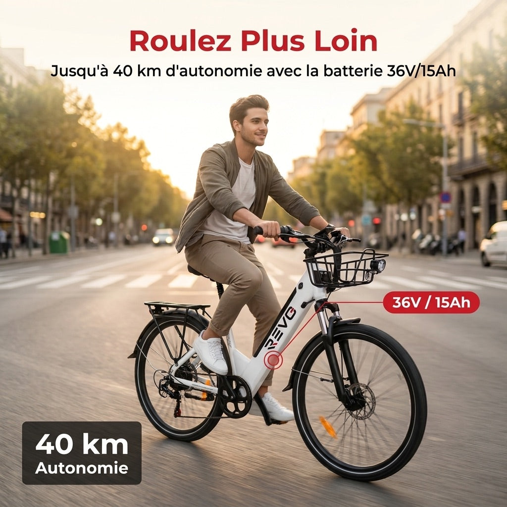 Electric Bike REVO Metro – 26″ – 500 W Motor – 36 V 15 Ah Battery – Shimano 7 Speeds – Suspension Fork