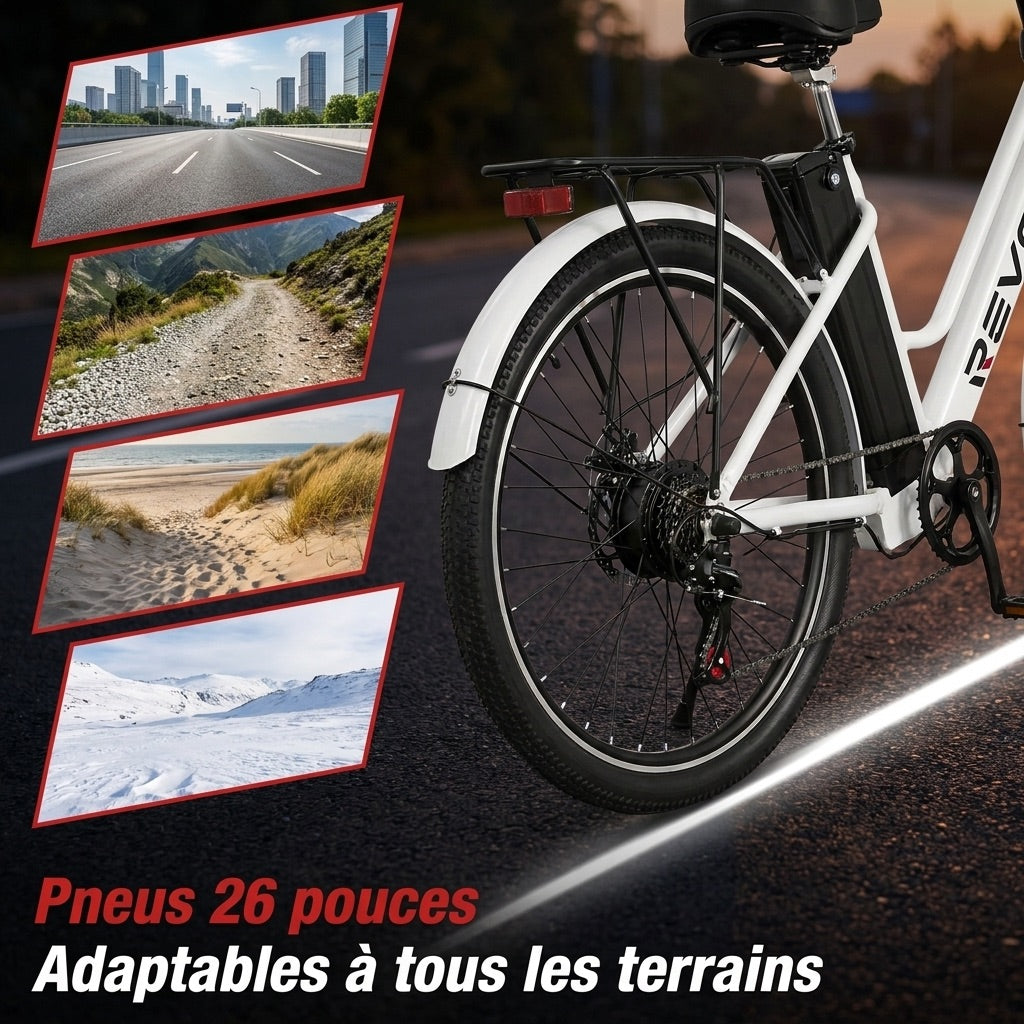 REVO Nomad 26″ Electric Bike – 250W Motor – 35–90 km Range – Removable 36V 10.4Ah Battery – 7 Speeds – Disc Brakes