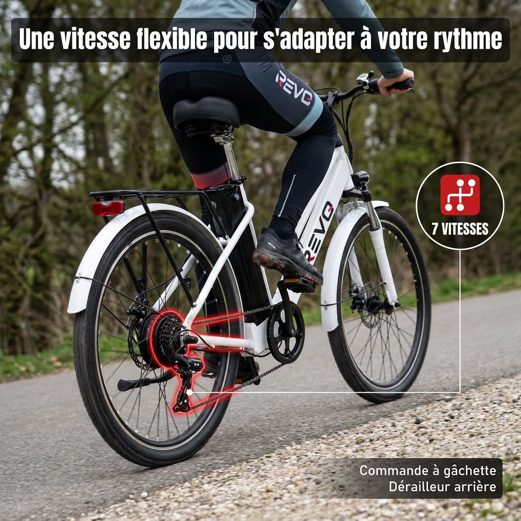 REVO Nomad 26″ Electric Bike – 250W Motor – 35–90 km Range – Removable 36V 10.4Ah Battery – 7 Speeds – Disc Brakes