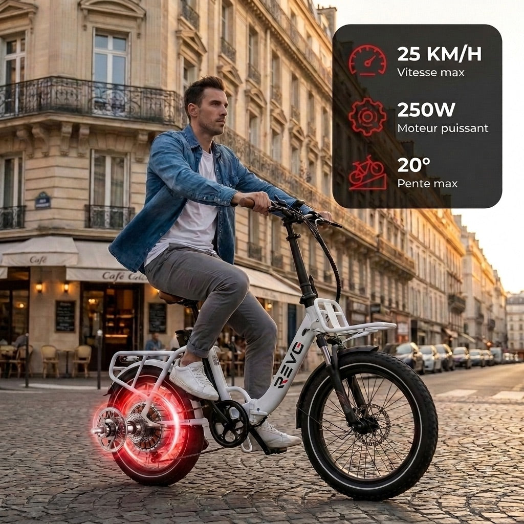 REVO Flex Folding Electric Bicycle – 250W – 48V 17Ah Battery – Range up to 120 km – 20″ x 3.0″ Tires