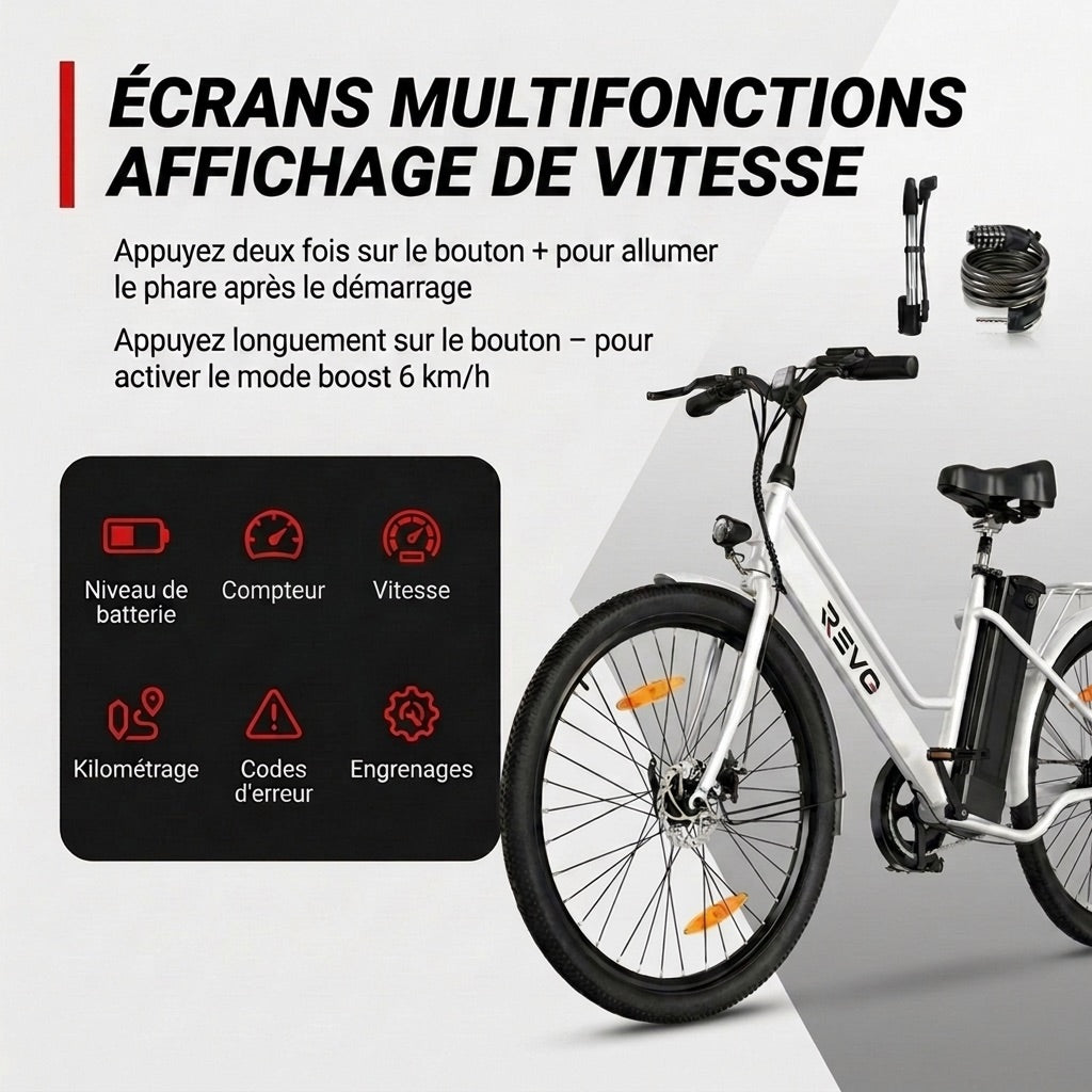 Electric Bicycle REVO Avenue 26″ – 250W Motor – Removable 36V 8.4Ah Battery – Up to 70 km Range – Disc Brakes