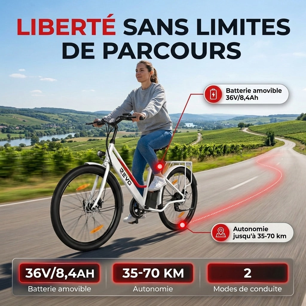 Electric Bicycle REVO Avenue 26″ – 250W Motor – Removable 36V 8.4Ah Battery – Up to 70 km Range – Disc Brakes