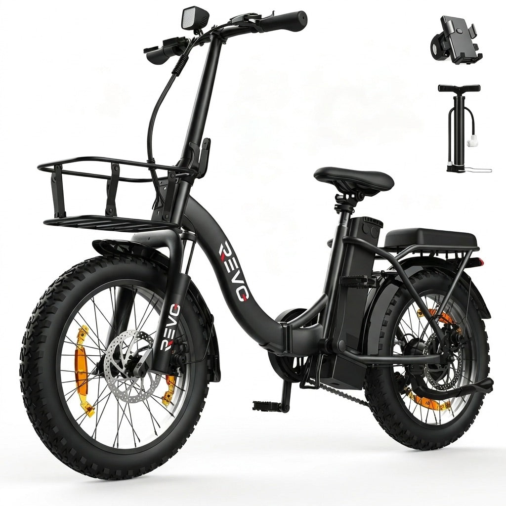 REVO Cargo Electric Folding Bike – 250 W – Range up to 80 km – 468 Wh Battery – 20 × 3.0″ Fat Tyres