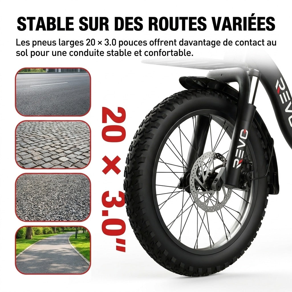 REVO Cargo Electric Folding Bike – 250 W – Range up to 80 km – 468 Wh Battery – 20 × 3.0″ Fat Tyres