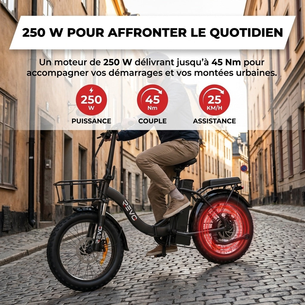 REVO Cargo Electric Folding Bike – 250 W – Range up to 80 km – 468 Wh Battery – 20 × 3.0″ Fat Tyres