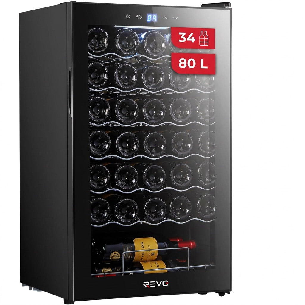 Cave à vin REVO Vendôme – 34 Bouteilles – 80 L – Température 5 à 18 °C – Refroidissement par Compresseur