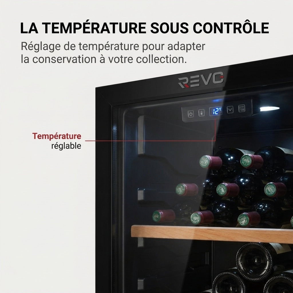 REVO Héritage - Cave à vin de vieillissement - 116 bouteilles - 213 L - 4 clayettes en bois - Température réglable