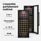 Cave à vin multi-température REVO Millésime 55 – 55 bouteilles – Double zone 5–18 °C – 150 L – 39 dB