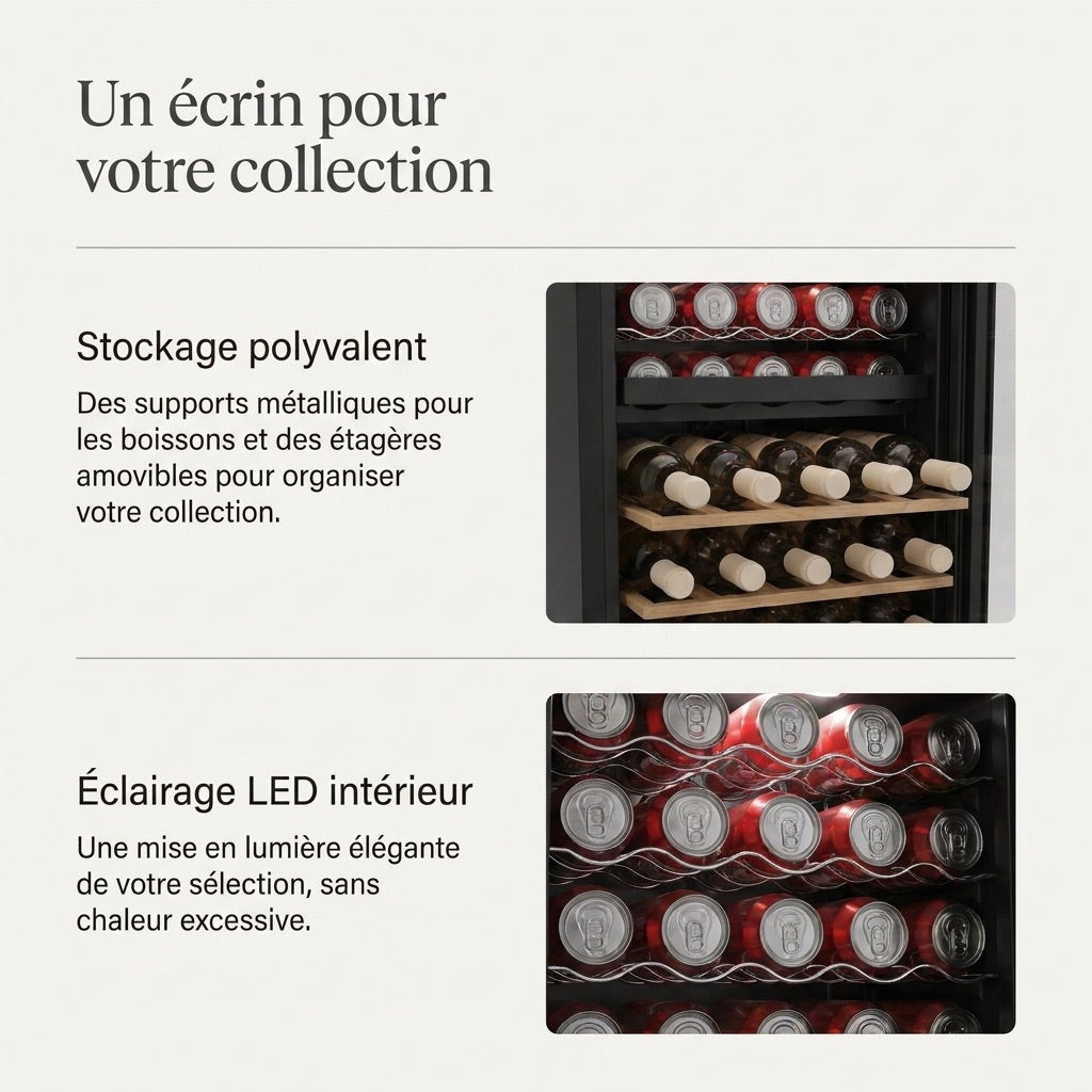 Cave à vin multi-température REVO Millésime 55 – 55 bouteilles – Double zone 5–18 °C – 150 L – 39 dB
