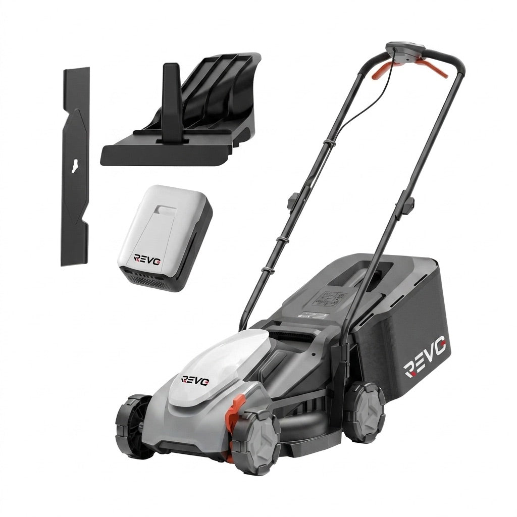 Cordless Lawn Mower REVO Garden 300 – 20 V – 33 cm – 5.0 Ah Battery – 5 Cutting Heights – 35 L Collection Box – Up to 300 m²