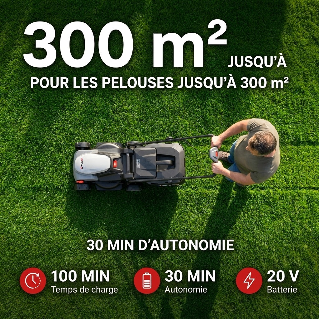 Cordless Lawn Mower REVO Garden 300 – 20 V – 33 cm – 5.0 Ah Battery – 5 Cutting Heights – 35 L Collection Box – Up to 300 m²