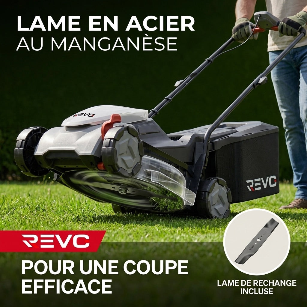 Cordless Lawn Mower REVO Garden 300 – 20 V – 33 cm – 5.0 Ah Battery – 5 Cutting Heights – 35 L Collection Box – Up to 300 m²