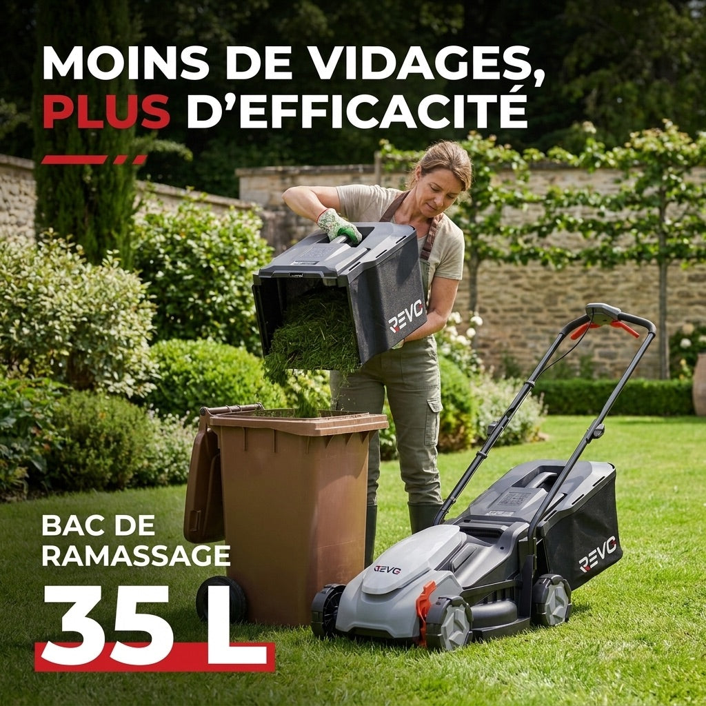 Cordless Lawn Mower REVO Garden 300 – 20 V – 33 cm – 5.0 Ah Battery – 5 Cutting Heights – 35 L Collection Box – Up to 300 m²