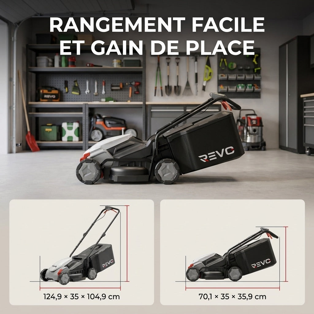 Cordless Lawn Mower REVO Garden 300 – 20 V – 33 cm – 5.0 Ah Battery – 5 Cutting Heights – 35 L Collection Box – Up to 300 m²