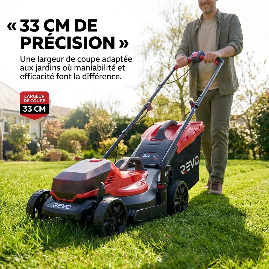 Cordless Lawn Mower REVO Verde 33 – 18 V – 33 cm Cut – 5 Heights 25–65 mm – 35 L Box – Up to 300 m²