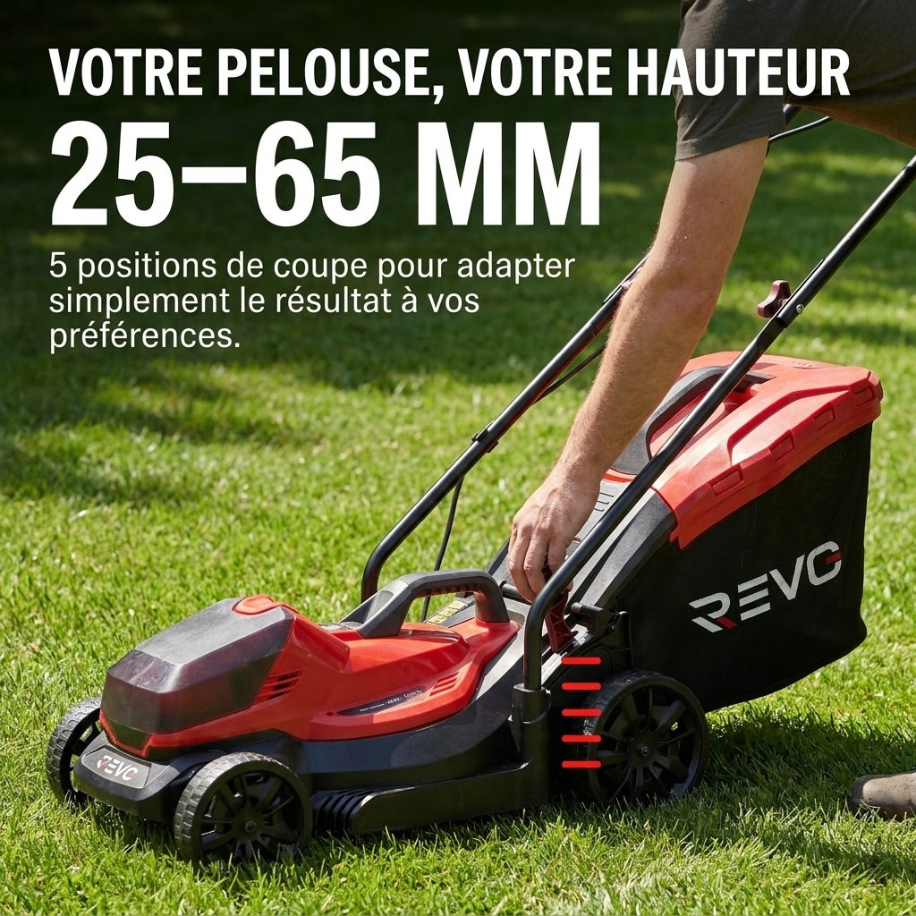 Cordless Lawn Mower REVO Verde 33 – 18 V – 33 cm Cut – 5 Heights 25–65 mm – 35 L Box – Up to 300 m²