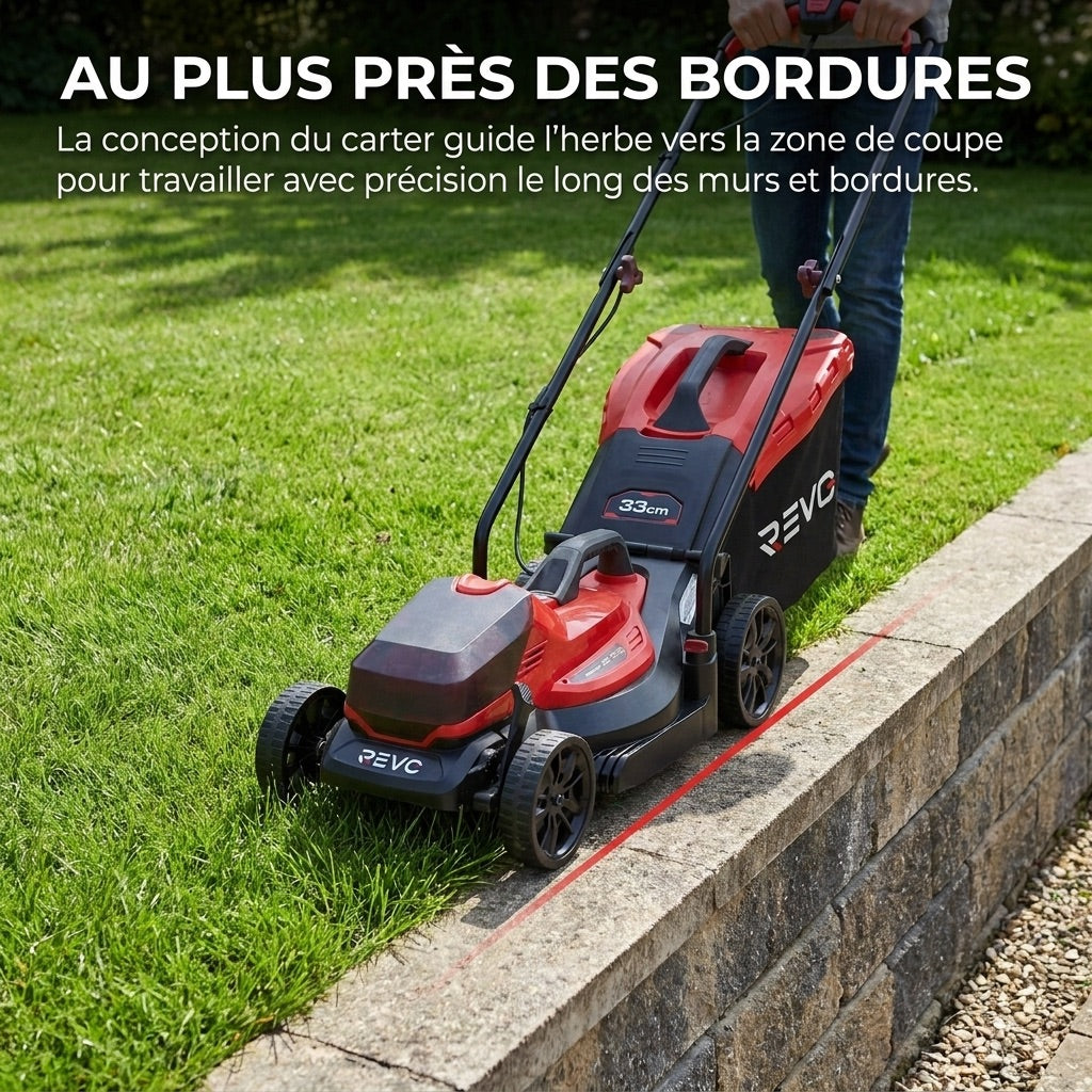 Cordless Lawn Mower REVO Verde 33 – 18 V – 33 cm Cut – 5 Heights 25–65 mm – 35 L Box – Up to 300 m²