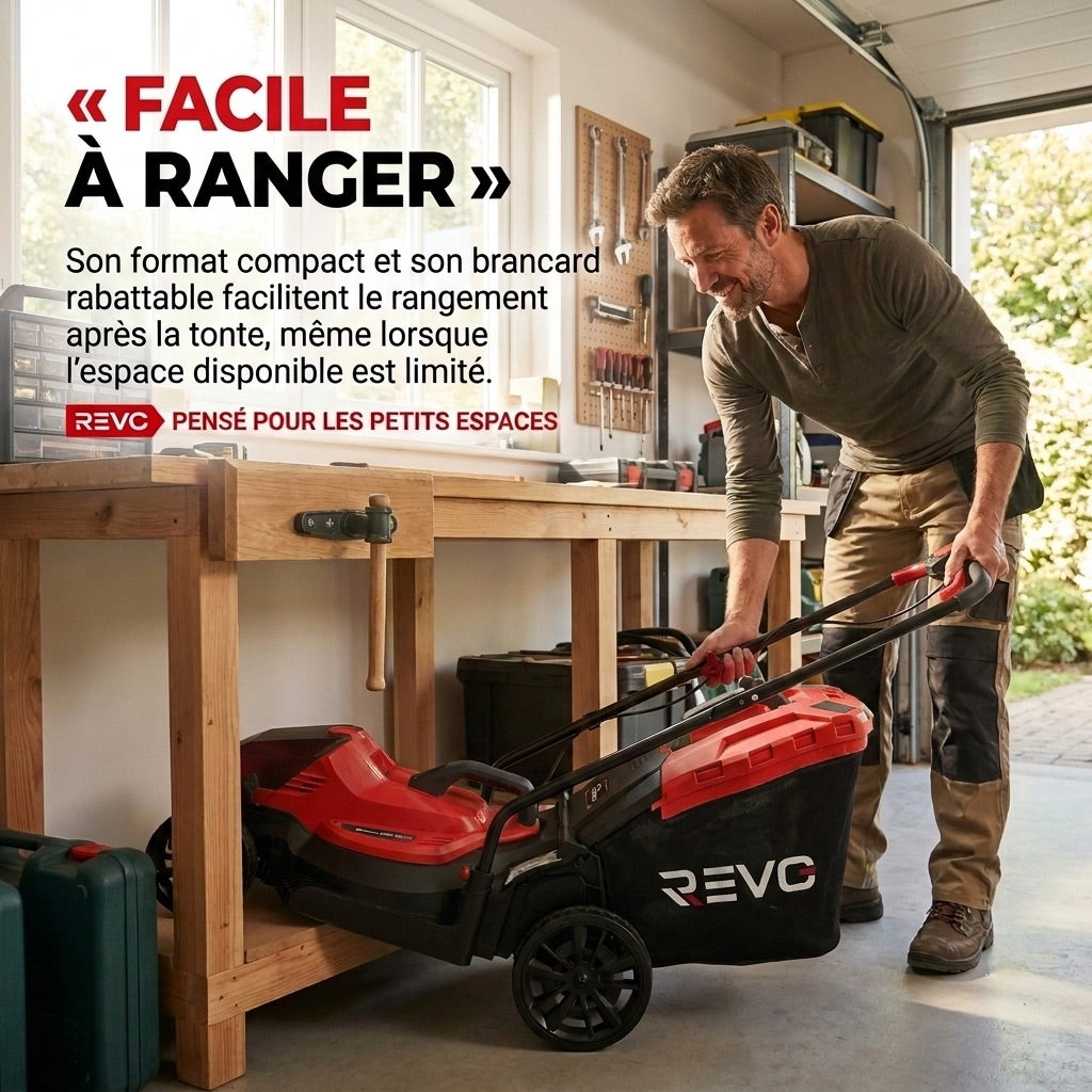 Cordless Lawn Mower REVO Verde 33 – 18 V – 33 cm Cut – 5 Heights 25–65 mm – 35 L Box – Up to 300 m²