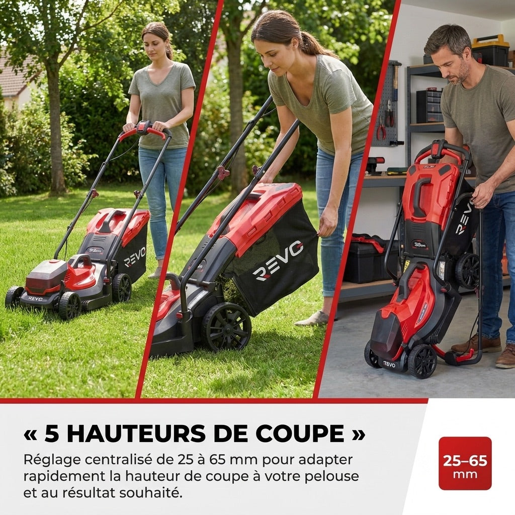 Cordless Lawn Mower REVO Verde 33 – 18 V – 33 cm Cut – 5 Heights 25–65 mm – 35 L Box – Up to 300 m²