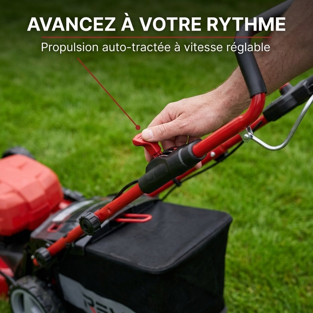 REVO Force 700 Self-Propelled Cordless Lawn Mower – 36V – 47cm Cutting Width – 4 x 4.0 Ah Batteries – 75L Grass Collector – Up to 700 m²