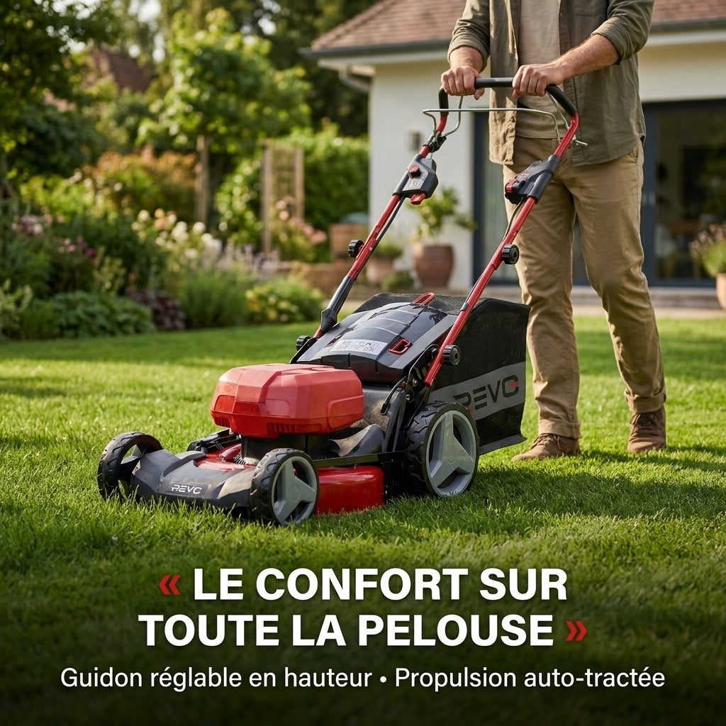 REVO Force 700 Self-Propelled Cordless Lawn Mower – 36V – 47cm Cutting Width – 4 x 4.0 Ah Batteries – 75L Grass Collector – Up to 700 m²