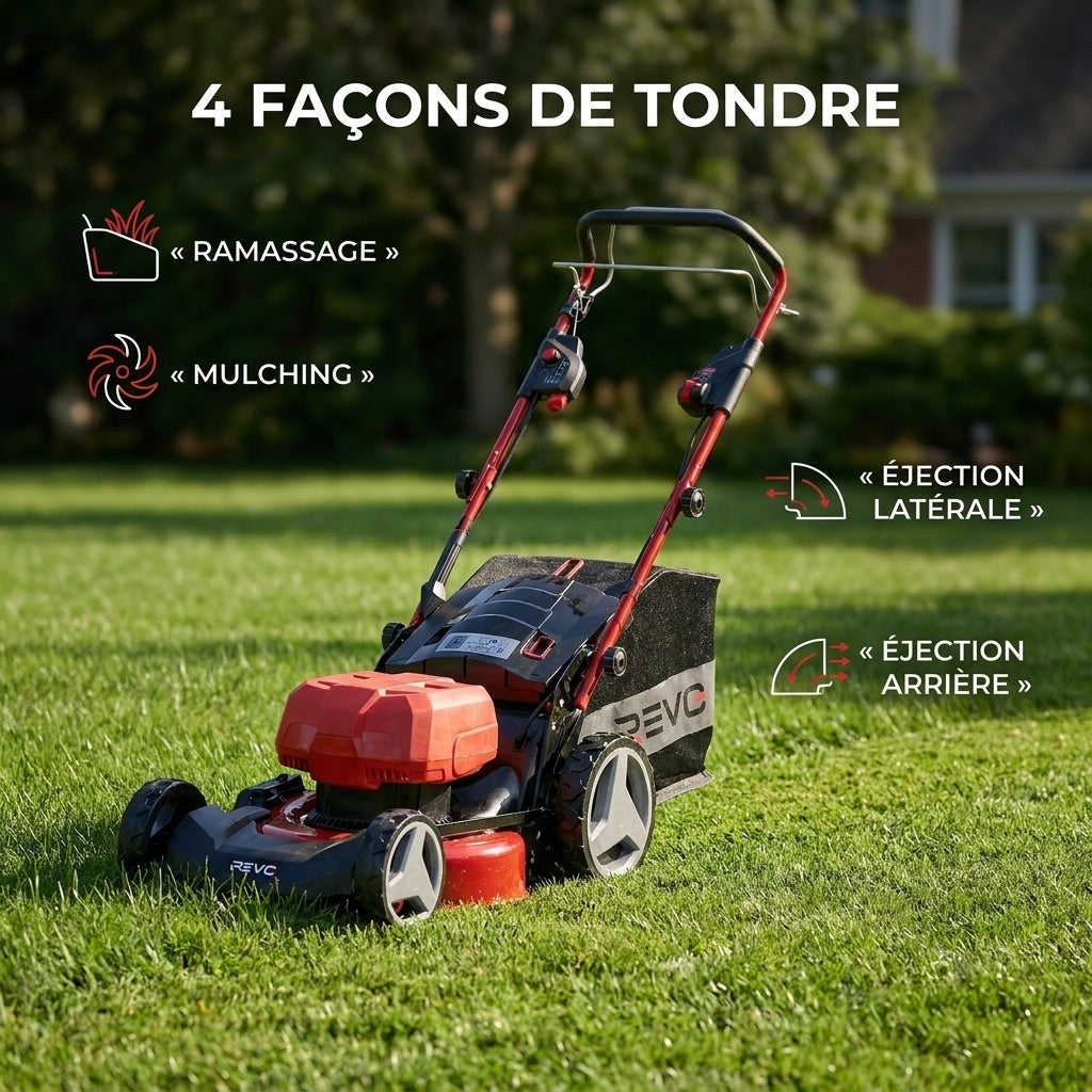 REVO Force 700 Self-Propelled Cordless Lawn Mower – 36V – 47cm Cutting Width – 4 x 4.0 Ah Batteries – 75L Grass Collector – Up to 700 m²