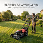 Tondeuse Thermique Tractée REVO Dominus 53 – 224 cm³ / 6 CV – Coupe 53 cm – Démarrage Électrique 20 V – Bac 65 L – Jusqu’à 1 800 m²