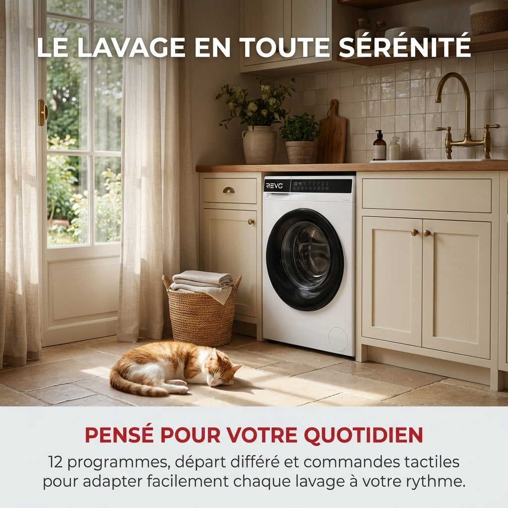 REVO Pure 7 – Lave-linge 7 kg – Classe A – 1 200 tr/min – 12 programmes – Vapeur
