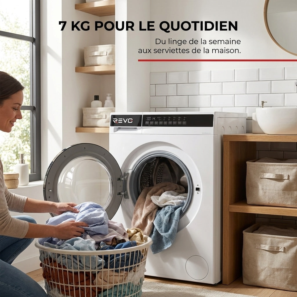 REVO Pure 7 – Lave-linge 7 kg – Classe A – 1 200 tr/min – 12 programmes – Vapeur