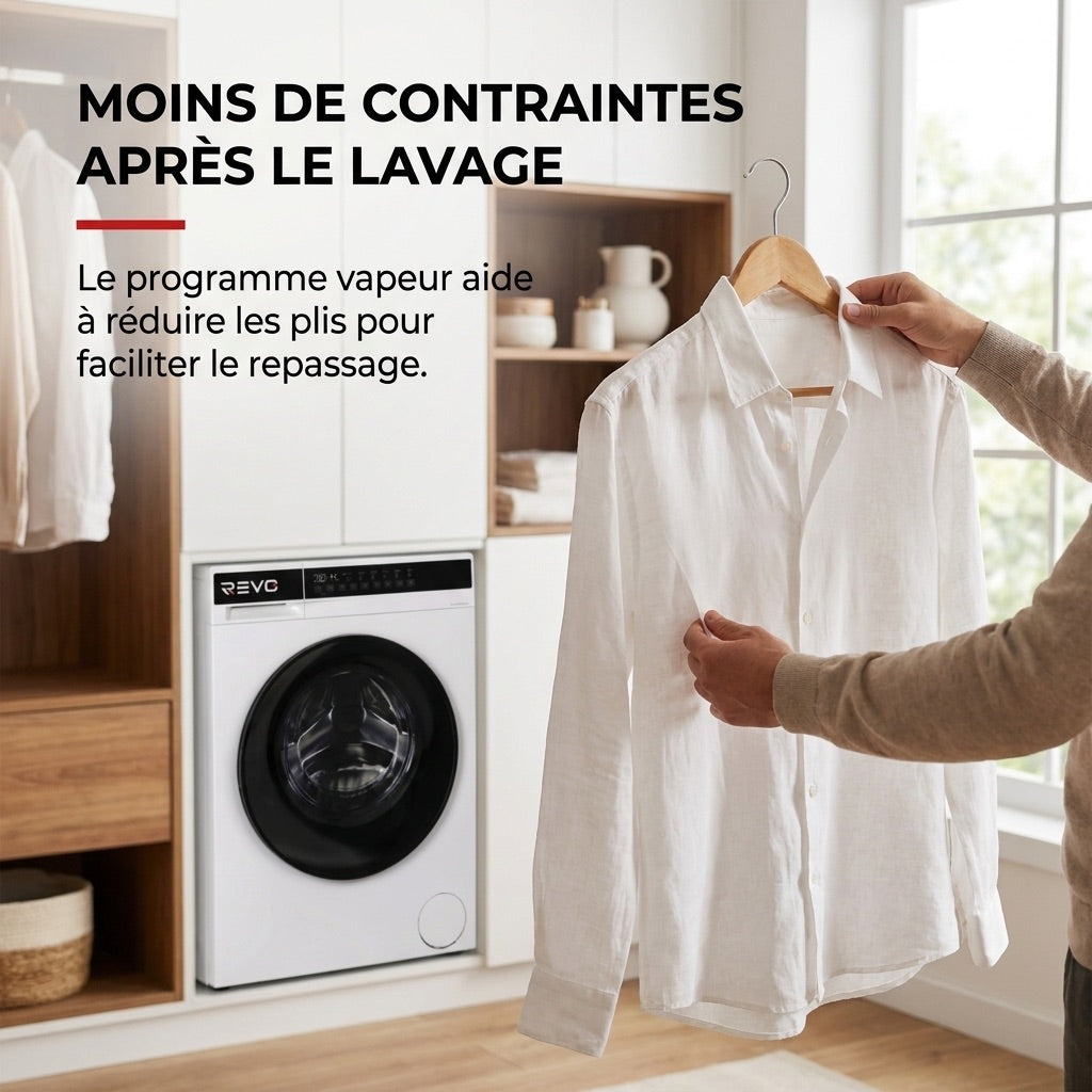 REVO Pure 7 – Lave-linge 7 kg – Classe A – 1 200 tr/min – 12 programmes – Vapeur