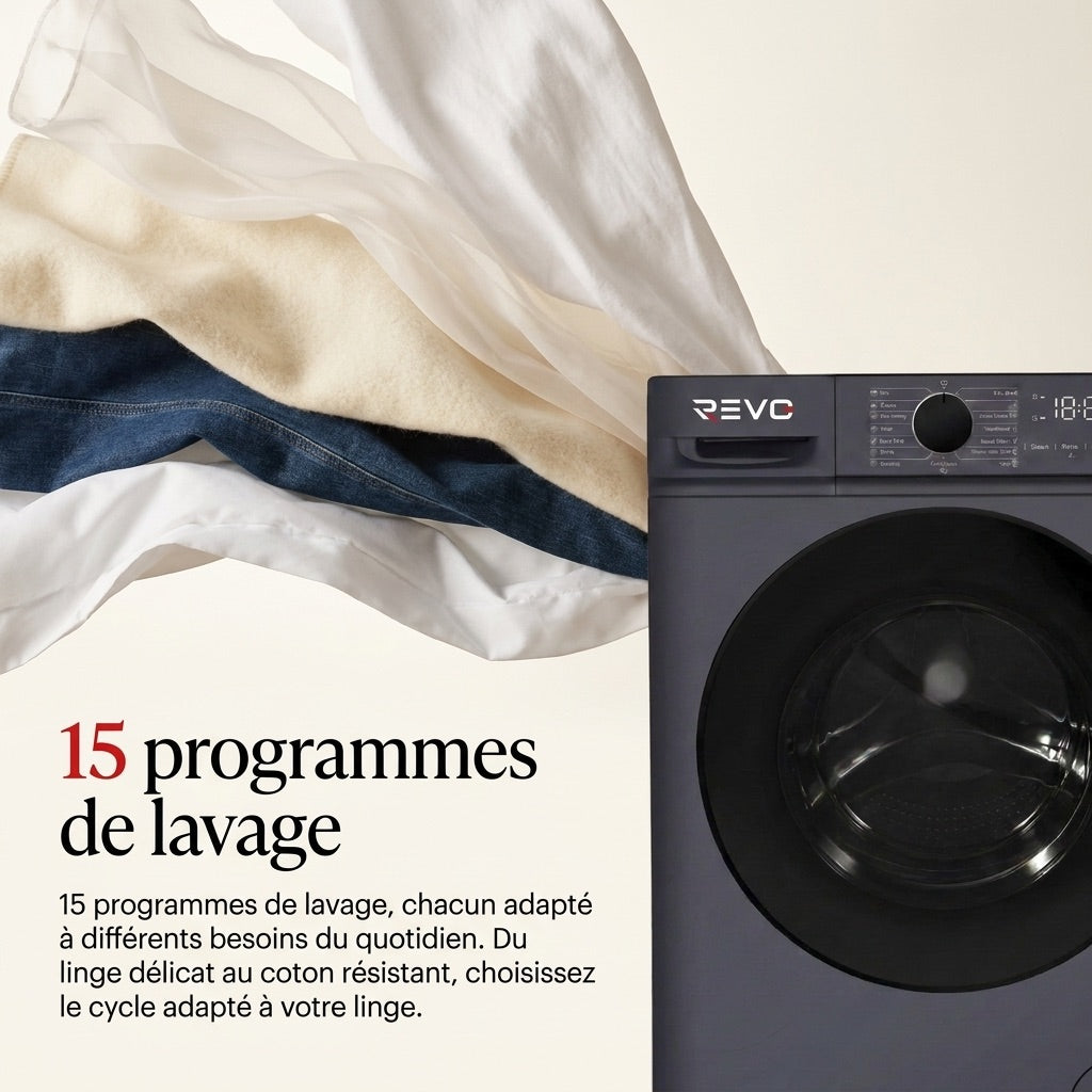 Front-Load Washing Machine REVO Nova 7 – 7 kg Washing Machine – Class A – 1200 rpm – 15 Programs & Steam.