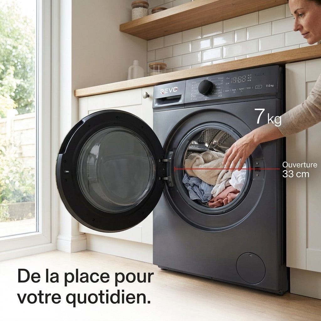 Front-Load Washing Machine REVO Nova 7 – 7 kg Washing Machine – Class A – 1200 rpm – 15 Programs & Steam.
