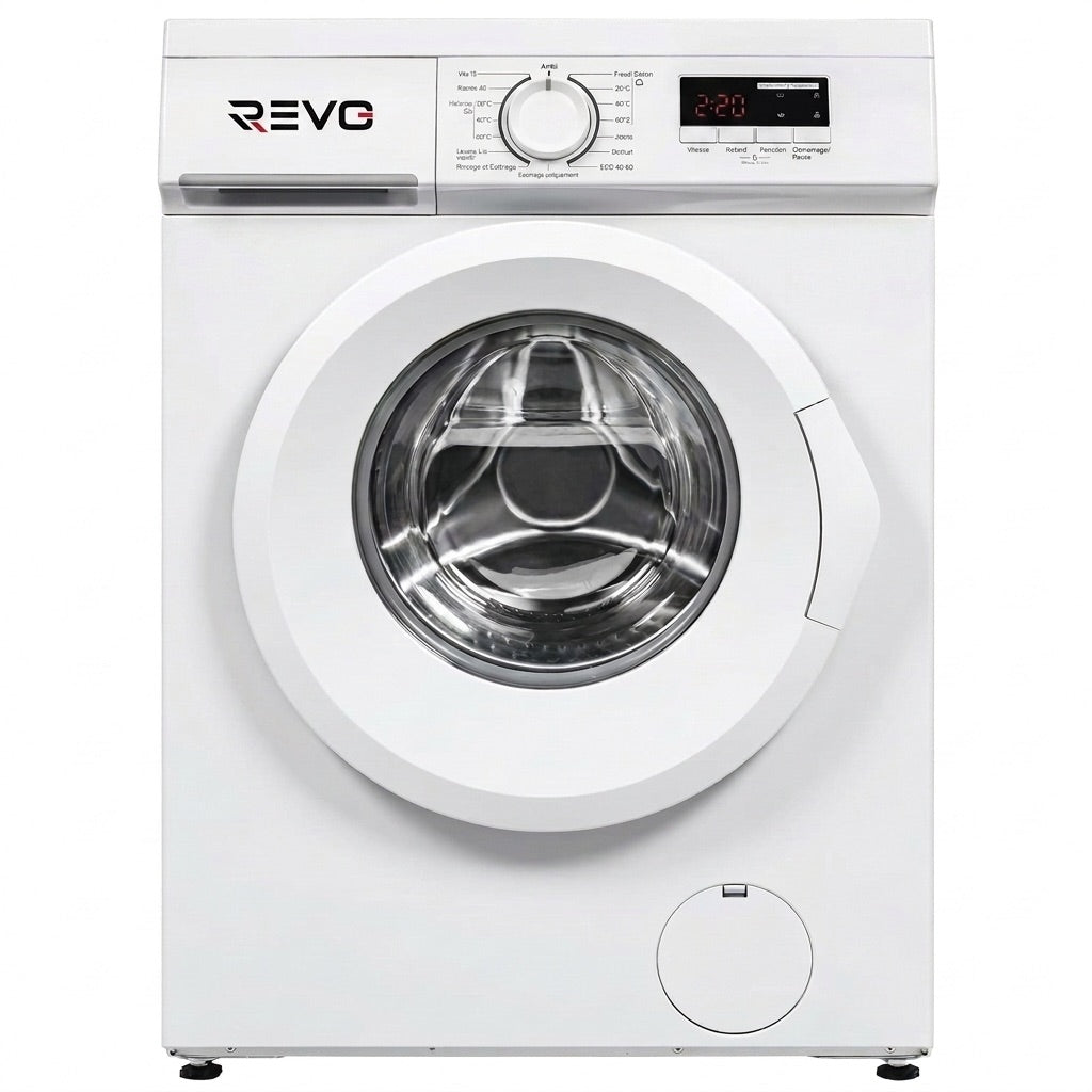 Lave-linge frontal REVO Élégance 8 – Machine à laver 8 kg – Classe A – 1400 tr/min – 15 programmes, vapeur et format slim