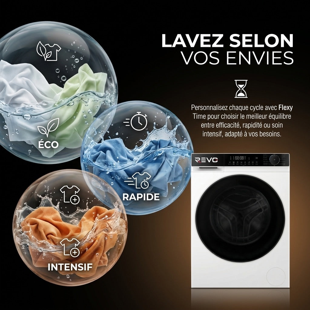 Lave-linge à hublot REVO Majesta 13 – Lave-linge 13 kg – Classe A – 1400 tr/min – 15 programmes – Vapeur et connecté