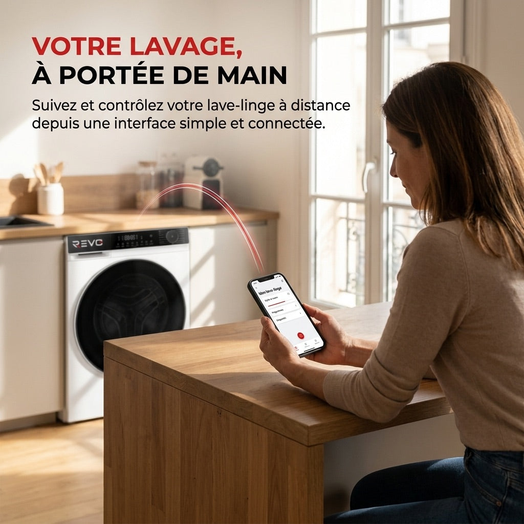 Lave-linge à hublot REVO Majesta 13 – Lave-linge 13 kg – Classe A – 1400 tr/min – 15 programmes – Vapeur et connecté