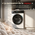 Lave-linge frontal REVO Pureva 8 – Machine à laver 8 kg – Classe A – 1200 tr/min – 11 programmes – Vapeur et moteur Inverter