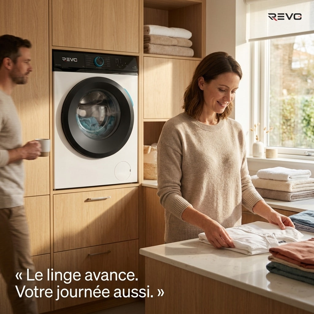 Lave-linge frontal REVO Pureva 8 – Machine à laver 8 kg – Classe A – 1200 tr/min – 11 programmes – Vapeur et moteur Inverter
