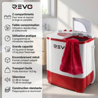 Mini Washing Machine REVO Nomad 4.5 – Portable Washing Machine 4.5 kg – Spin Dryer 3.5 kg – 2 Compartments – 1320 rpm
