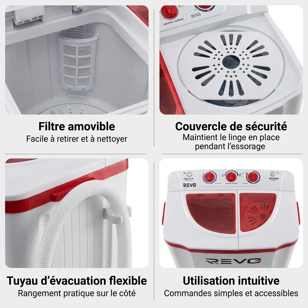 Mini Washing Machine REVO Nomad 4.5 – Portable Washing Machine 4.5 kg – Spin Dryer 3.5 kg – 2 Compartments – 1320 rpm